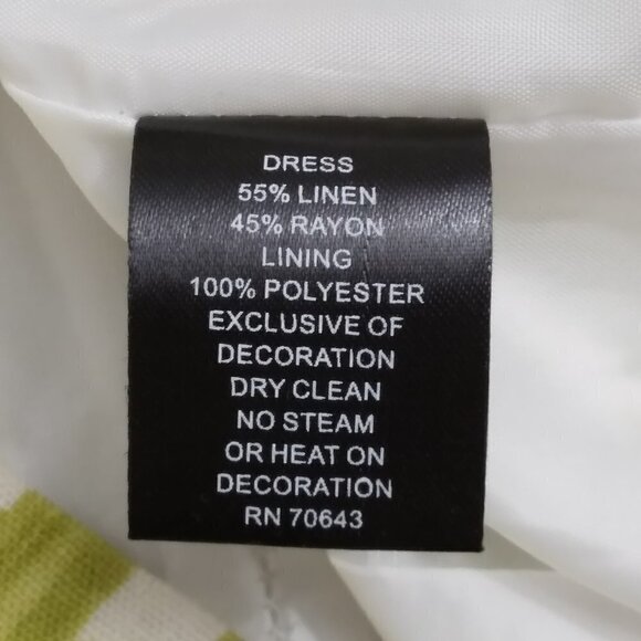 Jessica Howard |  Lime Green Patterned Linen Sheath Dress Embellished | Size 10P - Picture 9 of 9